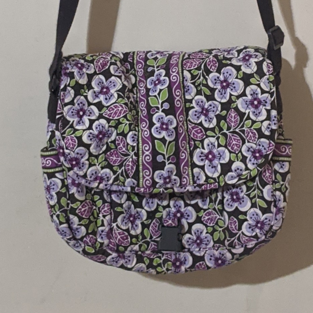 Vera Bradley Plum Petals Lg Messenger Bag